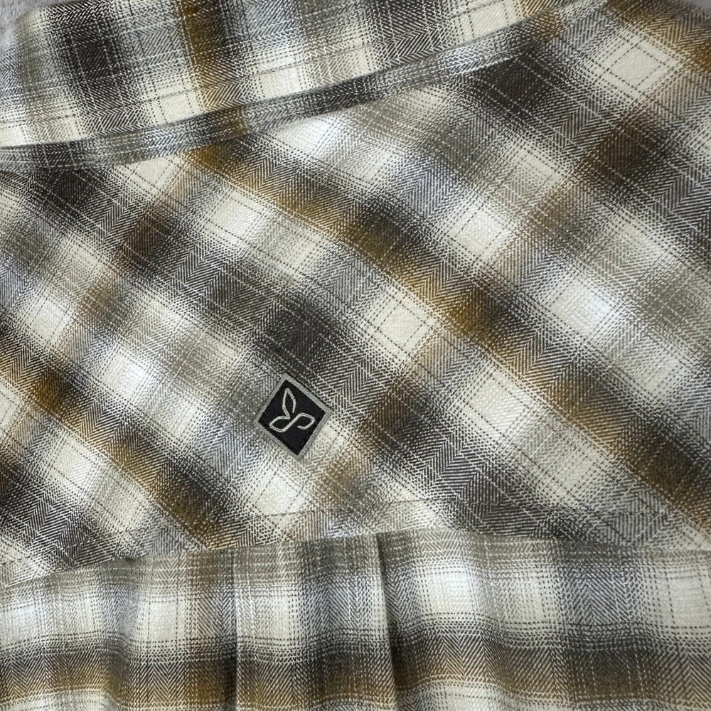 Prana Mens XL Brown White Plaid Snap Front Long Sleeve Shirt‎ M23181373 Gorpcore - Picture 8 of 12